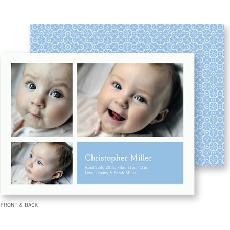 Blue Pram Wheels Birth Announcement