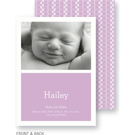 Purple Diaper Pins Birth Announcement