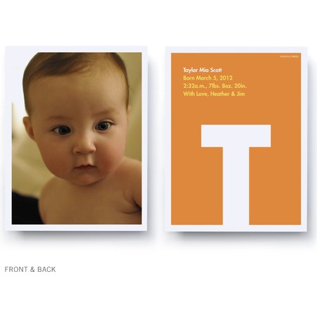 Orange Monogram Block Birth Announcement