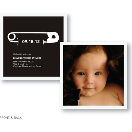 B&W Diaper Pin Birth Announcement