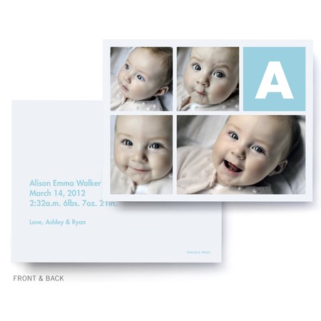 Sea Blue Monogram Birth Announcement