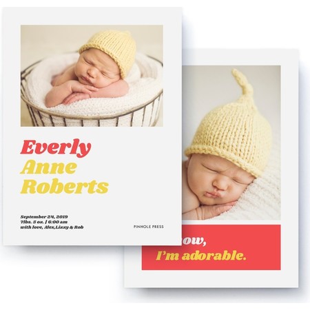 I Know I'm Adorable Red & Yellow Birth Announcement Back Detail