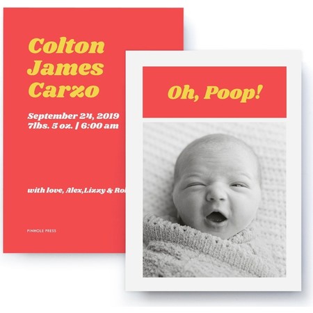 Oh Poop! Red & Yellow Birth Announcement