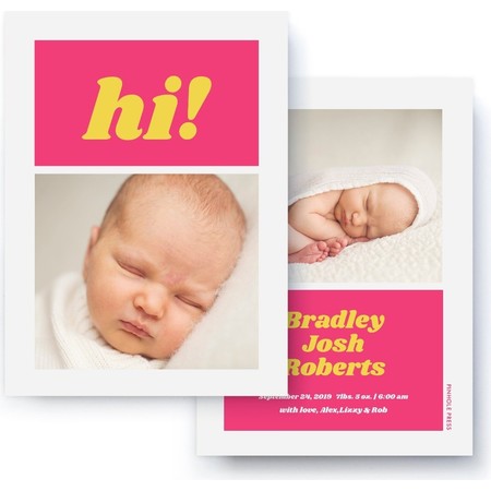 Hi! Pink & Yellow Birth Announcement