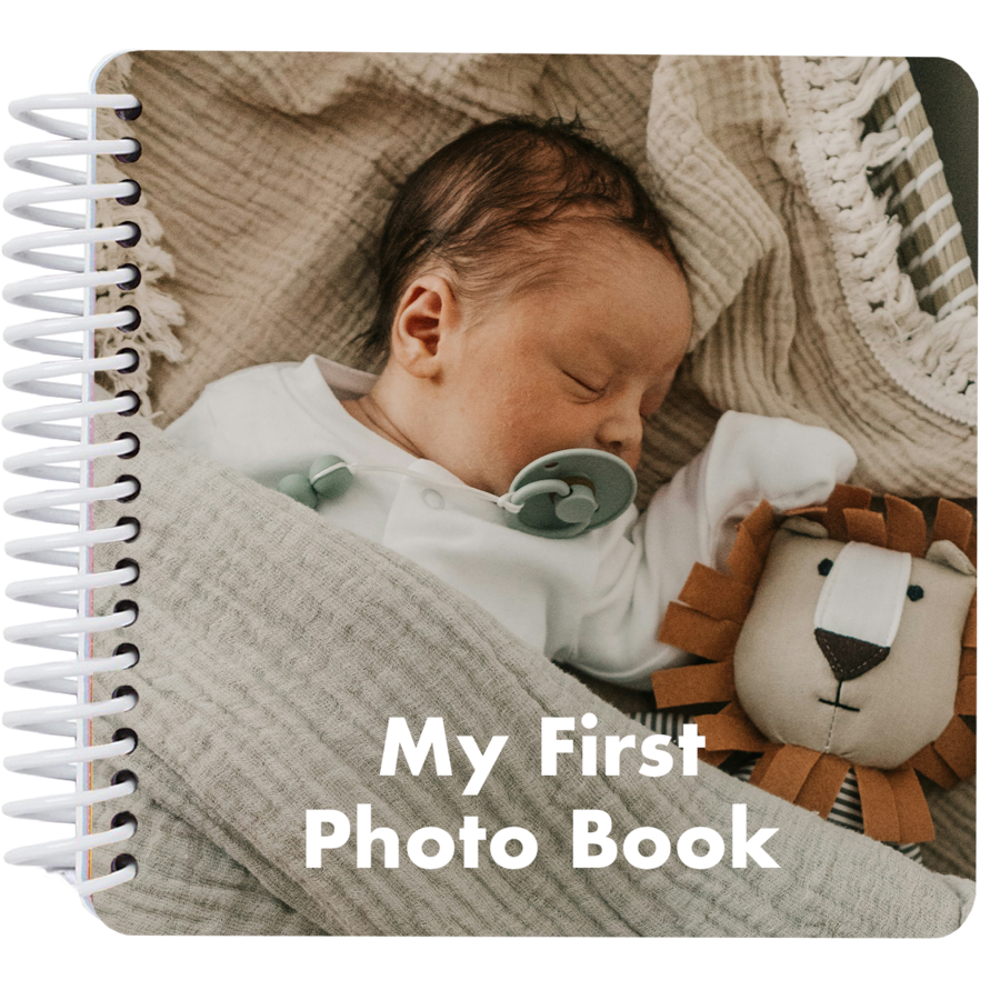 Personalized baby's first year board book with custom photo cover celebrating a baby's first 12 months
