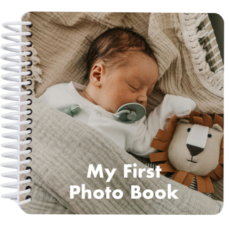 Personalized baby's first year board book with custom photo cover celebrating a baby's first 12 months