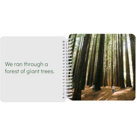 Two sisters running through a giant forest in a personalized Australia travel keepsake board book