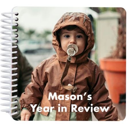 Cover Personalized "Year in Review" board book cover featuring a child photo with the title "Mason's Year in Review"